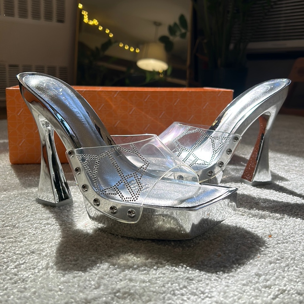 Naked Wolfe Sunday Heels (Silver/Transparent)